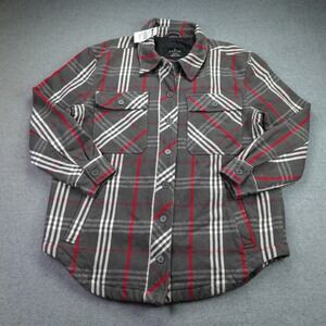 Empyre Jacket Womens‎ Medium Charcoal Red Plaid Brushed Flannel Kiva Shacket